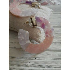 BAUBLEBAR DESSA Marbled Acetate  Pink Ombre 2.25" round HOOP EARRINGS Goldtone